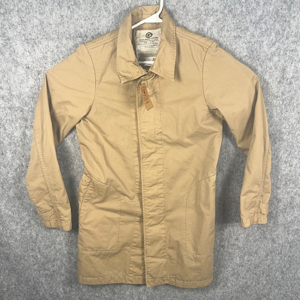 Lucky Brand Men's Khaki Cotton Trench Coat Utility Jacket Tan Small 7W30088 NEW